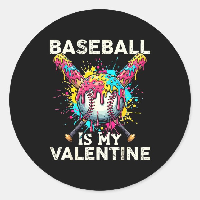 Baseball Is My Valentine Ice Cream Drip Crossed Ba Runder Aufkleber (Vorderseite)