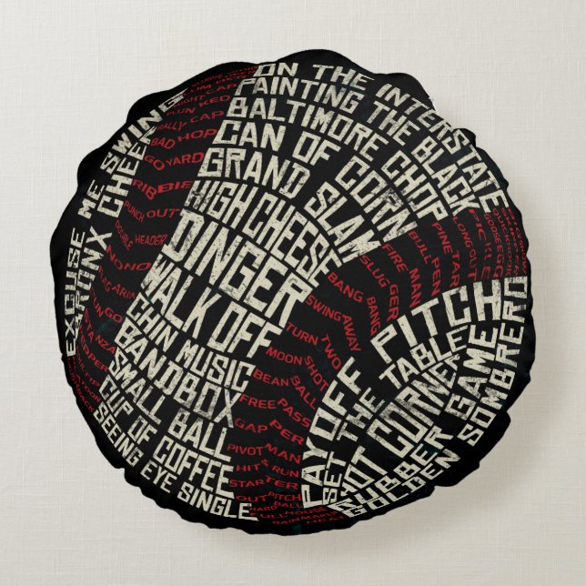 Baseball Jargon Slang Typografy Round Pillow Rundes Kissen (Rückseite)