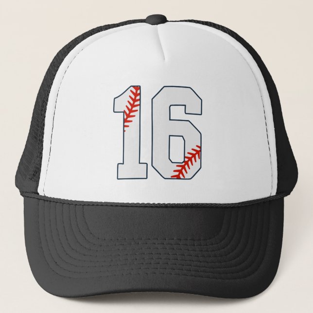 Baseball Jersey Number 16 Truckerkappe (Vorderseite)