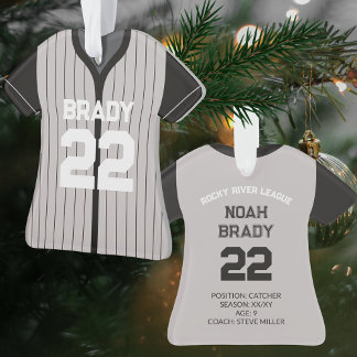 Baseball Jersey Player Stats Black Gray Keepake Ornament