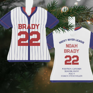 Baseball Jersey Player Stats Red Navy Keepake Ornament
