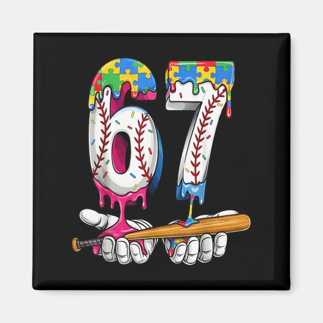 Baseball-Junge-Puzzle-Eiscreme-Tropf-Baseball-Auti Magnet (Vorne)