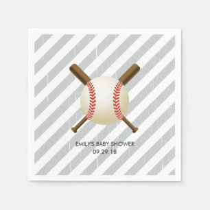 Baseball-Jungen-Grau Stripes Babyparty Serviette