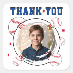 Baseball-Kinder-Geburtstags-Danke-Foto  Quadratischer Aufkleber