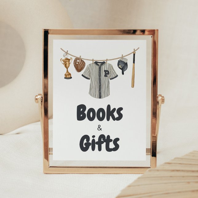 Baseball Kleine Baby Duschkabine Bücher & Geschenk Poster (Baseball Little Slugger Clothesline Baby Shower Books and Gifts Sign)