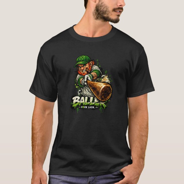Baseball-Kobold St. Patricks Irisches Glück Lustig T-Shirt (Vorderseite)