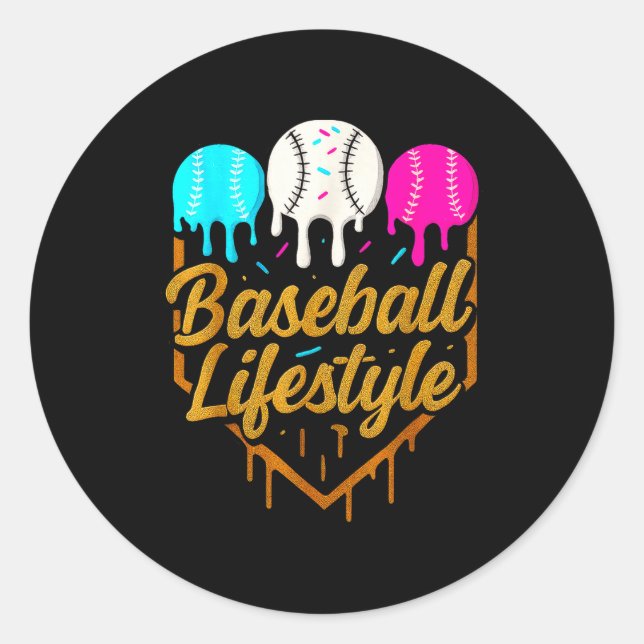Baseball-Lebensstil, Baseball-Drip-Eiscreme Runder Aufkleber (Vorderseite)