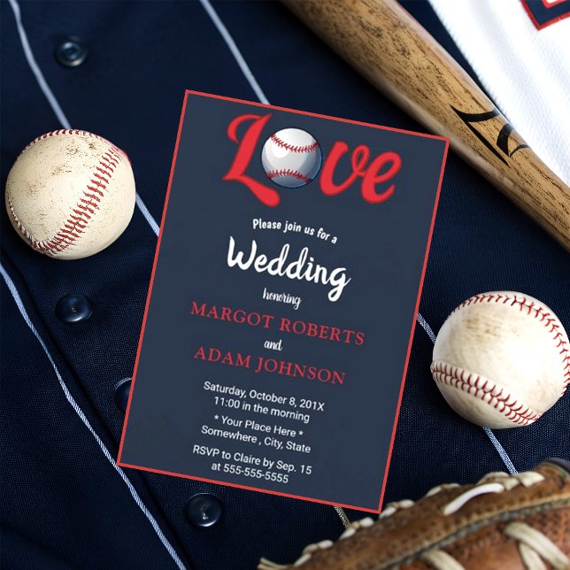 Baseball-Liebe Burgundy-Hochzeit Einladung (Von Creator hochgeladen)