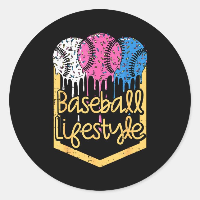 Baseball Lifestyle Ball Sprinkles Drip Boys Kids M Runder Aufkleber (Vorderseite)