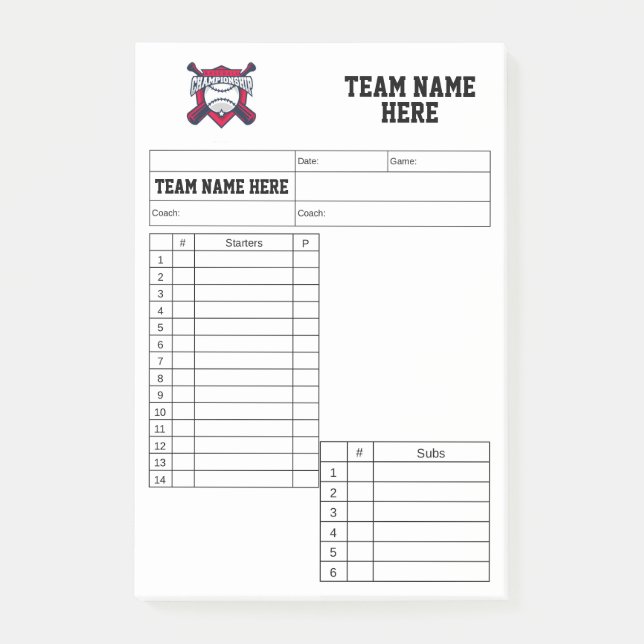 Baseball Lineup Cards Post-it Klebezettel (Vorderseite)