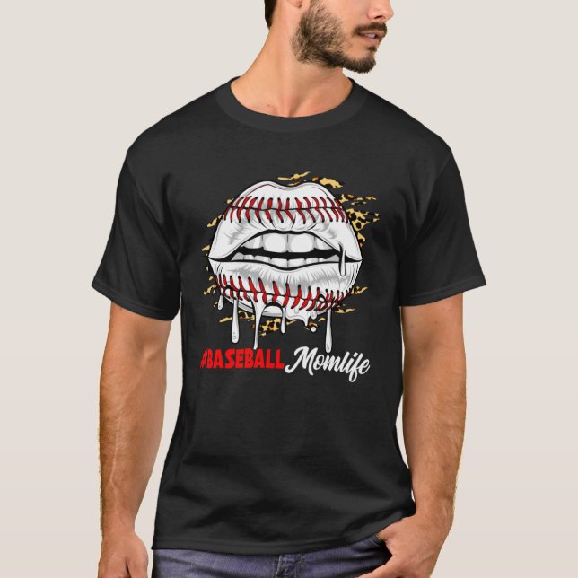 Baseball Lips Leopard Lips Sport Mother's Day T-Shirt (Vorderseite)