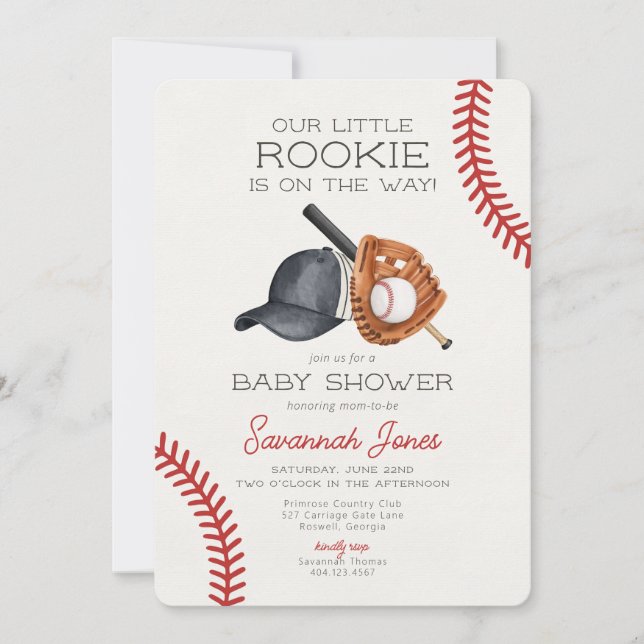 Baseball Little Rookie Baby Dusche Einladung (Vorderseite)