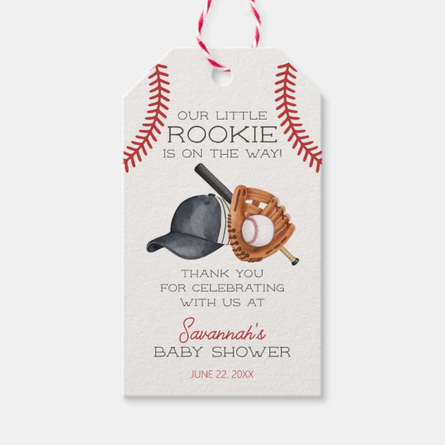 Baseball Little Rookie Zuhause Run Baby Shower Gef Geschenkanhänger (Vorderseite)