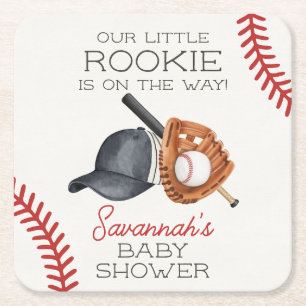 Baseball Little Rookie Zuhause Run Baby Shower Rechteckiger Pappuntersetzer