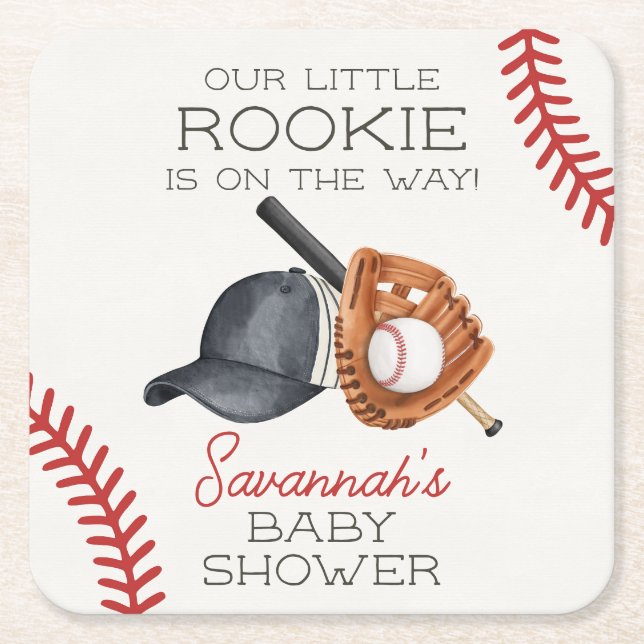 Baseball Little Rookie Zuhause Run Baby Shower Rechteckiger Pappuntersetzer (Vorderseite)