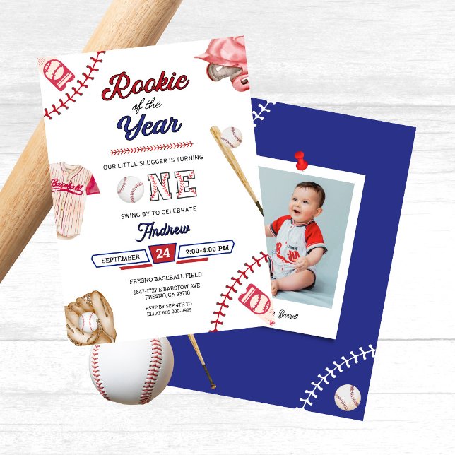 Baseball Little Slugger 1st Birthday Boy Party Einladung (Baseball 1st birthday party invitation Rookie of the Year)