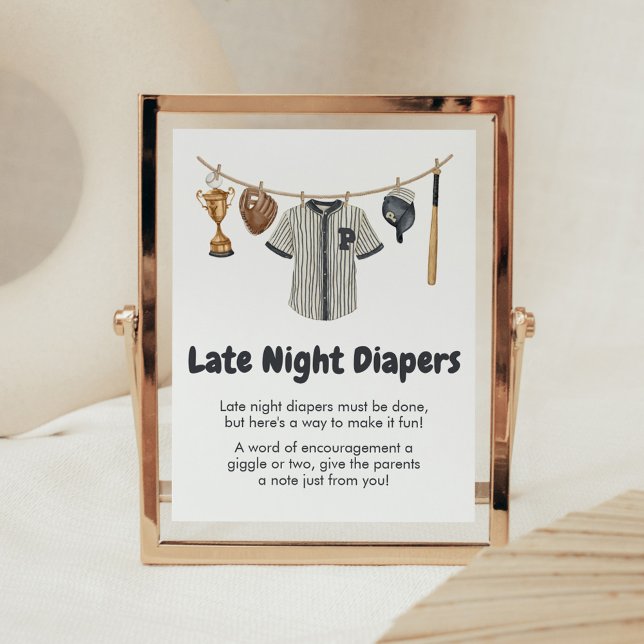 Baseball Little Slugger Spate Night Diapers Poster (Baseball Little Slugger Clothesline Baby Shower Late Night Diapers Sign)