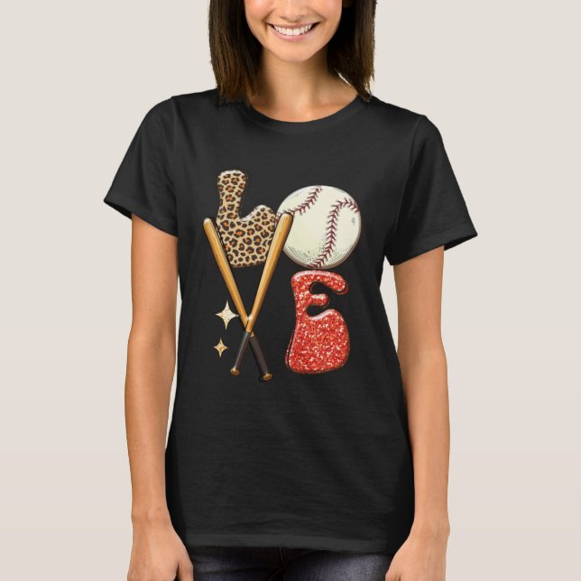 Baseball LOVE Baller Mom Leopard Print Softball Ga T-Shirt (Vorderseite)