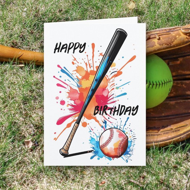 Baseball Lovers Bat & Ball Splash Geburtstagskarte Karte (Von Creator hochgeladen)