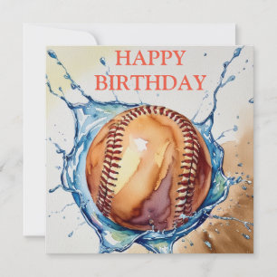 Baseball Lovers Watercolor Splash Geburtstag Karte