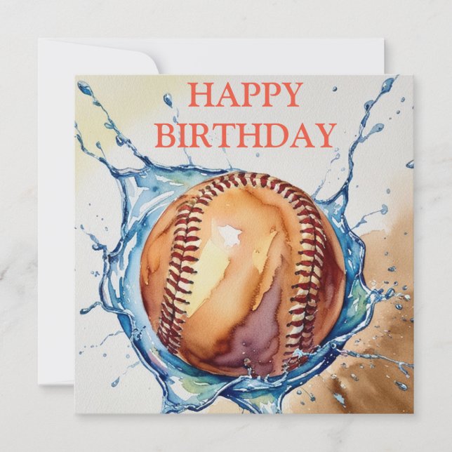 Baseball Lovers Watercolor Splash Geburtstag Karte (Vorderseite)