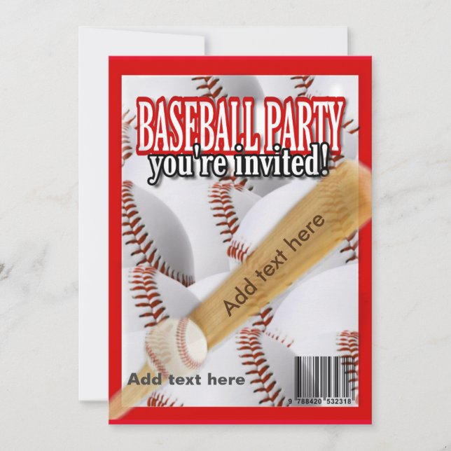 Baseball-Magazin, weiß und rot, Party Einladung (Vorderseite)