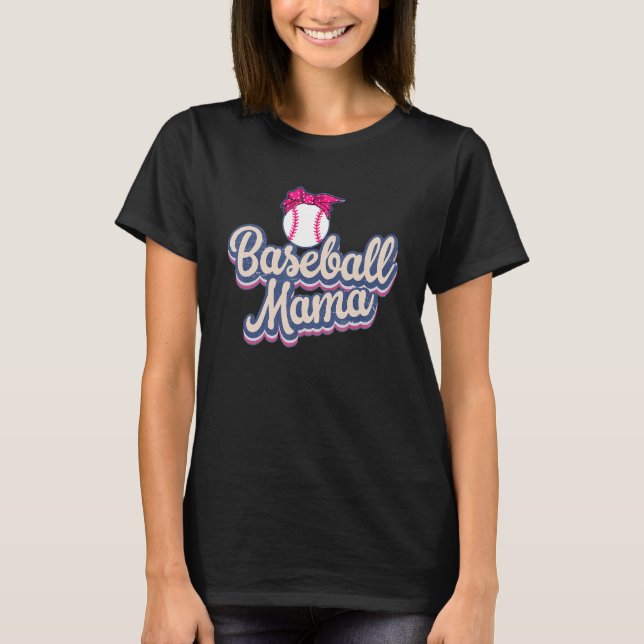 Baseball Mama American Girl Messy Bun Mother's Day T-Shirt (Vorderseite)