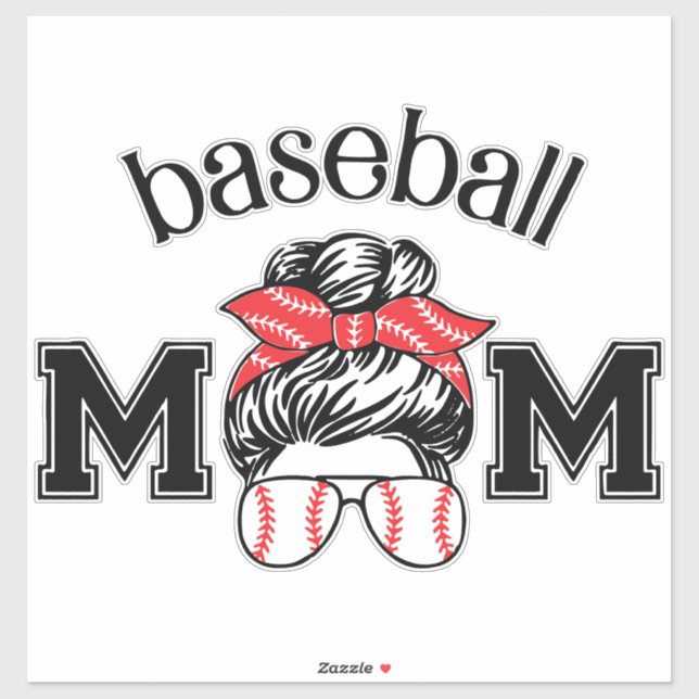 Baseball-Mama-Aufkleber – Chaotischer Dutt Basebal Aufkleber (Blatt)