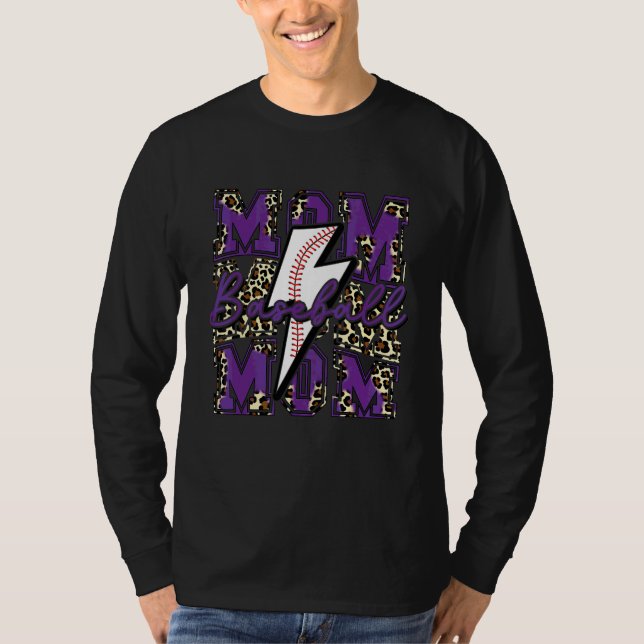 Baseball-Mama Baseball-Blitzschlag Leopard Lila T-Shirt (Vorderseite)