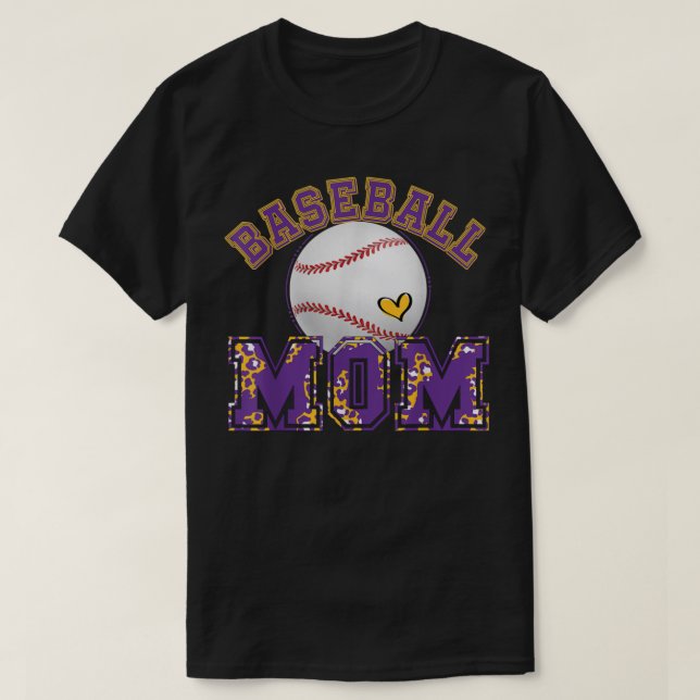 Baseball Mama Baseball Leopard Lila Gold für Moth T-Shirt (Design vorne)
