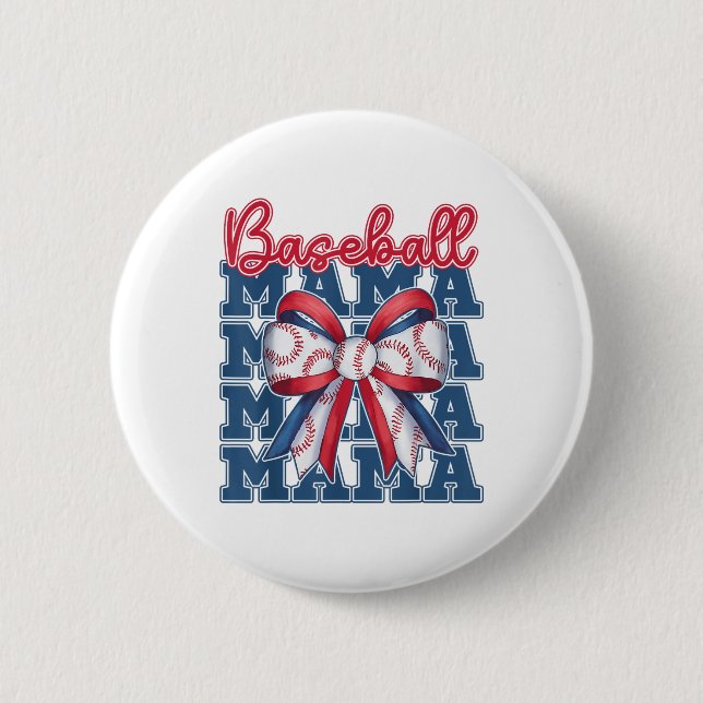 Baseball Mama Coquette Bow Mama Mütter Tag Button (Vorderseite)