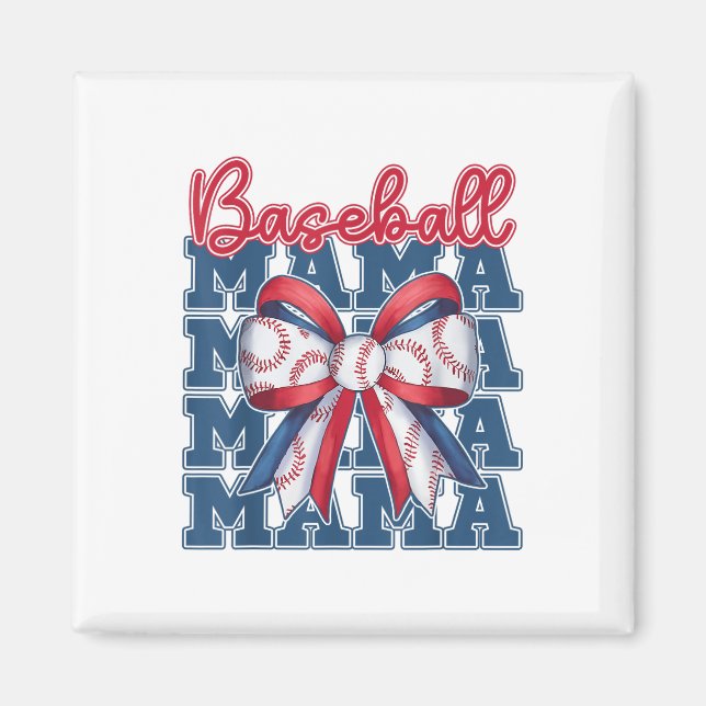 Baseball Mama Coquette Bow Mama Mütter Tag Magnet (Vorne)