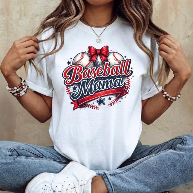 Baseball Mama Coquette Bow Retro Game Day T-Shirt (Von Creator hochgeladen)