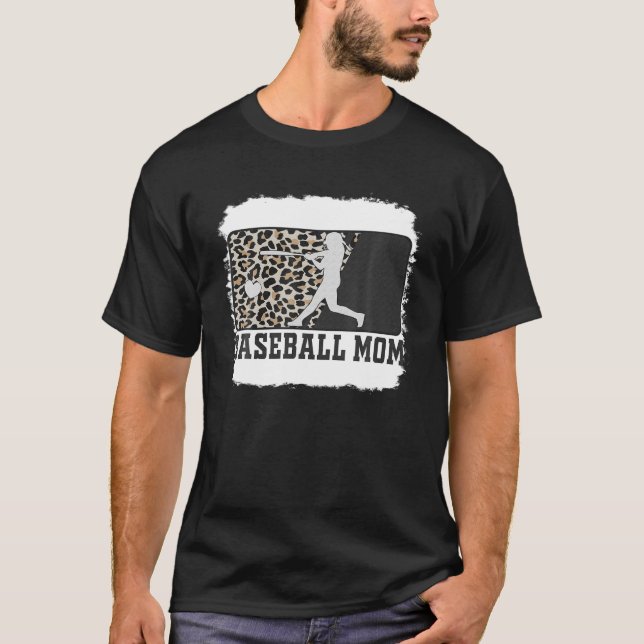 Baseball Mama Funny Mama Leopard gebleicht T-Shirt (Vorderseite)