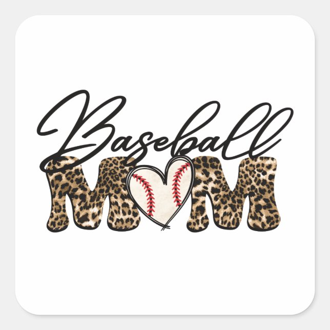 Baseball-Mama Leopard-Design Quadratischer Aufkleber (Vorderseite)