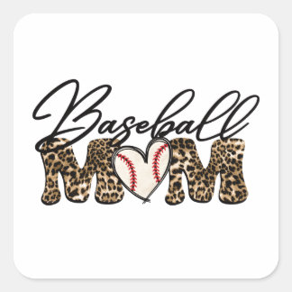 Baseball-Mama Leopard-Design Quadratischer Aufkleber