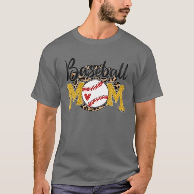 Baseball Mama Leopard Funny Baseball Mama Mutter D T-Shirt (Vorderseite)