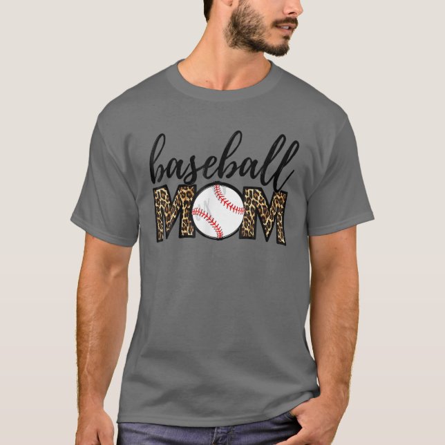 Baseball Mama Leopard Funny Softball Mama Mutter D T-Shirt (Vorderseite)