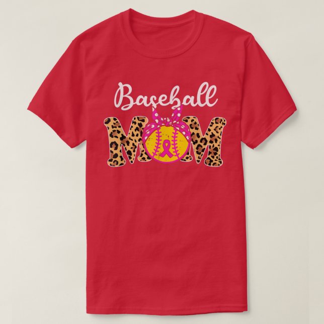 Baseball Mama Leopard Game Day Breast Cancer Aware T-Shirt (Design vorne)
