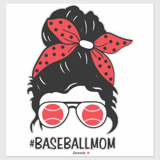 Baseball Mama Messy bun Aufkleber (Blatt)