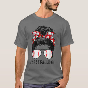Baseball Mama Messy Bun Proud Mama Baseball Scarf T-Shirt