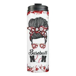 Baseball Mama Messy Bun Red Travel Tumbler Thermosbecher