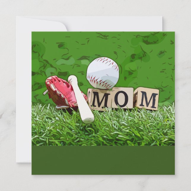 Baseball-Mama mit dem Ball auf Grün für den Mutter Karte (Vorderseite)