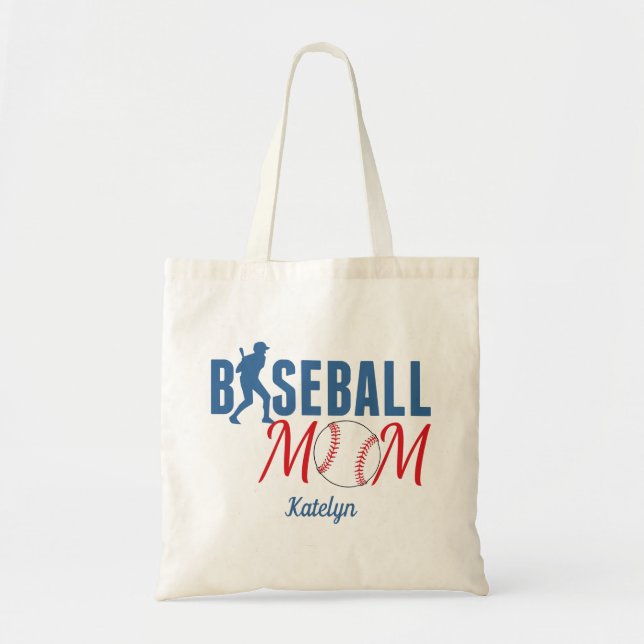 Baseball-Mama Niedlich Monogram Blue Red Tragetasche (Vorne)