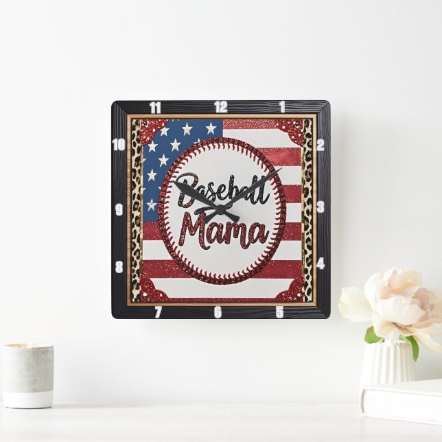 Baseball Mama Patriotic Sports Quadratische Wanduhr (Zuhause)