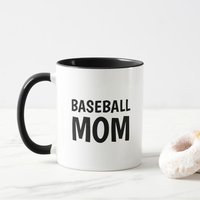 Baseball-Mama, Schwarz-weiße Zwei-Tone-Kaffee-Tass Tasse (Mit Donut)