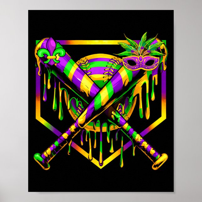 Baseball Mardi Gras Carnival Party Mask Ice Cream  Poster (Vorne)