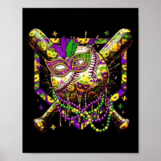 Baseball Mardi Gras Karneval Party Illustration Poster (Vorne)