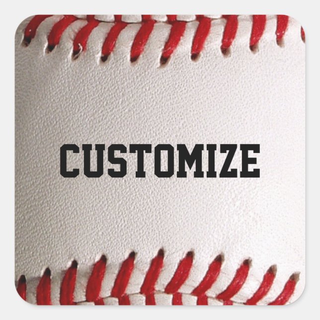Baseball mit anpassbarem Text Quadratischer Aufkleber (Vorderseite)