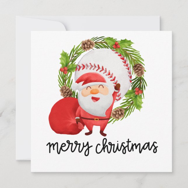 Baseball mit der Santa Claus Flat Holiday Card Feiertagskarte (Vorderseite)